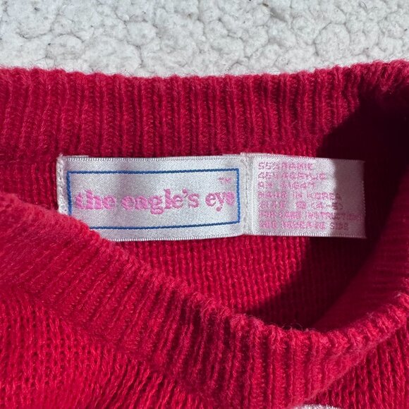 Vtg The Eagle's Eye Kids Sweater Vest sz Small (4-5) Red Blue Sleeping Cat - Picture 3 of 3